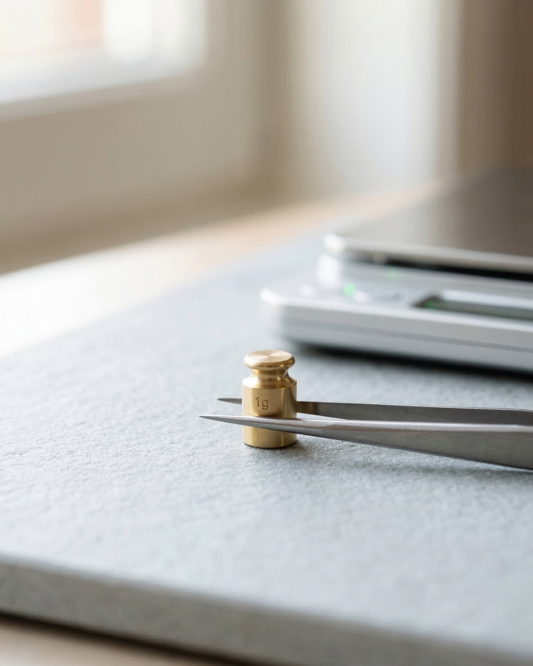 Small weight with a blurred background.